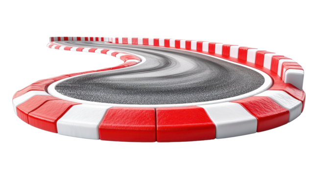 Curving Race Track with Red and White Barriers Isolated on white transparent background