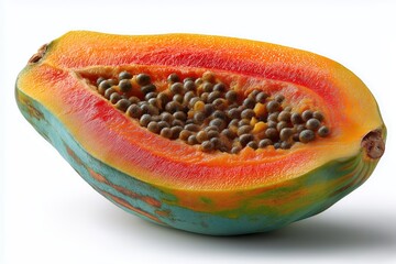 Isolated Papaya Half Showing Vivid Color and Glossy Seeds