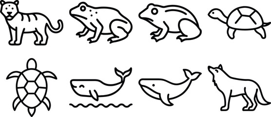 Animel set single black Line Icon vector design outline.