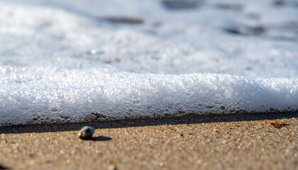 Waves crashing on sandy beach coastal scene nature photography daytime close-up view tranquility and relaxation
