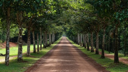 A pathway lined with lush trees