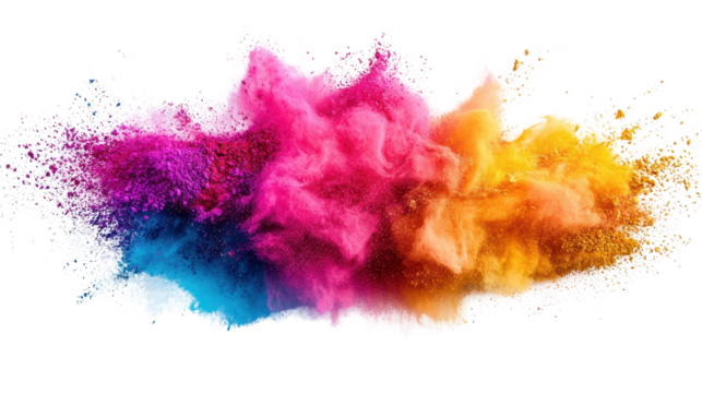 Multicolored Holi Powder Burst png Isolated on a white transparent background