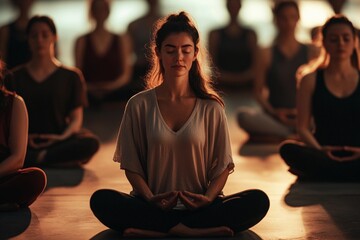 Group of people sitting cross-legged in a meditation session