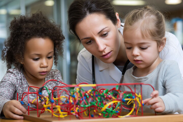 Neurodivergent autism workplace. Cognitive difference awareness. ADHD education. Dyslexia awareness. Neurodevelopment. Pediatrician assessing developmental play behavior