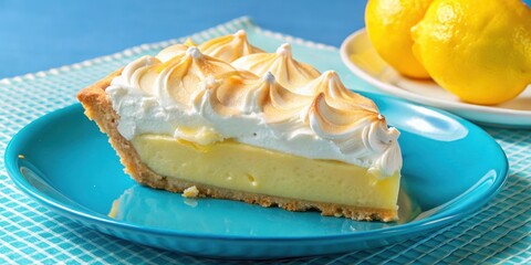 A slice of lemon meringue pie with a crispy crust, topped with a fluffy cloud of meringue, ready to be devoured.