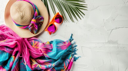 Essential uv safety awareness gear  hat, sunglasses, sunscreen on a clean background