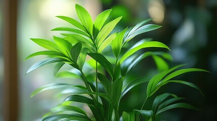 Lush green houseplant in bright indoor sunlight