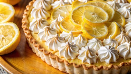 Lemon Meringue Pie with a Creamy Filling and Crispy Crust, Topped with Delicate Meringue Kisses