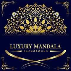Elegant black luxury background with gold mandala ornament design