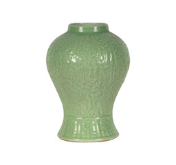 green vase isolated on white  Longquan Celadon Mini Ceramic Vase,