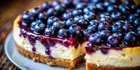 Blueberry Cheesecake with a Sweet and Creamy Center, Topped with a Glaze and Fresh Berries