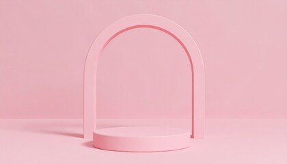 Creative pink arch display in minimalist studio setting 3d rendered visual soft lighting elegant design