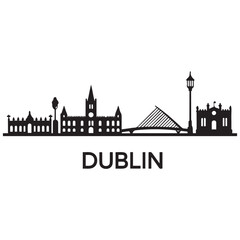 Obraz premium Vector Dublin skyline. Travel Dublin famous landmarks. Business and tourism concept for presentation, banner, web site. Vector black silhouette. with white background