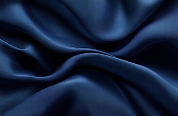 Obraz premium Deep blue, smooth, draped fabric texture. Wrinkled, flowing, luxurious material. Close-up view of rich, dark indigo fabric folds