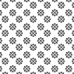 Seamless Black And White Floral Pattern | Geometric Elements | Hand Drawn Doodle Flowers Background | Monochrome abstract floral background | Vector simple flat graphic illustration