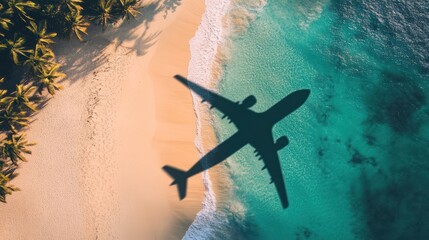 Tropical Escape: A Bird's Eye View of Paradise with Plane Silhouette