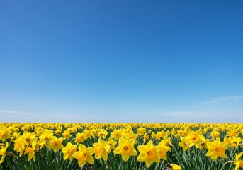 Obraz premium Vibrant field of yellow daffodils under a clear blue sky for springtime beauty