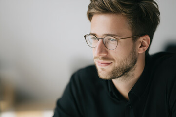 Obraz premium portrait of expeditor on left side of frame showing focused expression