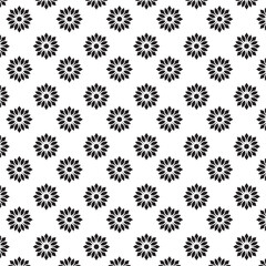 Seamless Black And White Floral Pattern | Geometric Elements | Hand Drawn Doodle Flowers Background | Monochrome abstract floral background | Vector simple flat graphic illustration