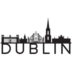 Vector Dublin skyline. Travel Dublin famous landmarks. Business and tourism concept for presentation, banner, web site. Vector black silhouette. with white background