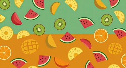 Colorful Flat Summer Fruits Pattern &ndash; Tropical Fruit Illustration Background