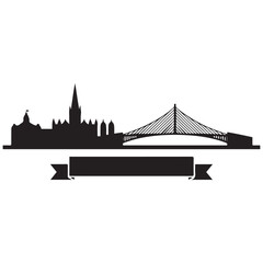 Vector Dublin skyline. Travel Dublin famous landmarks. Business and tourism concept for presentation, banner, web site. Vector black silhouette. with white background