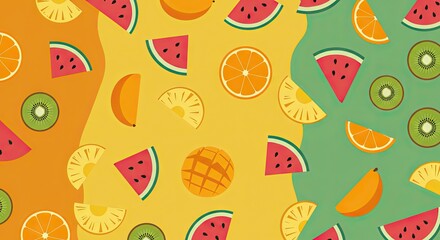 Fototapeta premium Colorful Flat Summer Fruits Pattern – Tropical Fruit Illustration Background