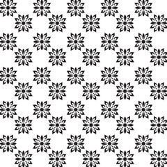 Seamless Black And White Floral Pattern | Geometric Elements | Hand Drawn Doodle Flowers Background | Monochrome abstract floral background | Vector simple flat graphic illustration