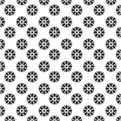 Seamless Black And White Floral Pattern | Geometric Elements | Hand Drawn Doodle Flowers Background | Monochrome abstract floral background | Vector simple flat graphic illustration
