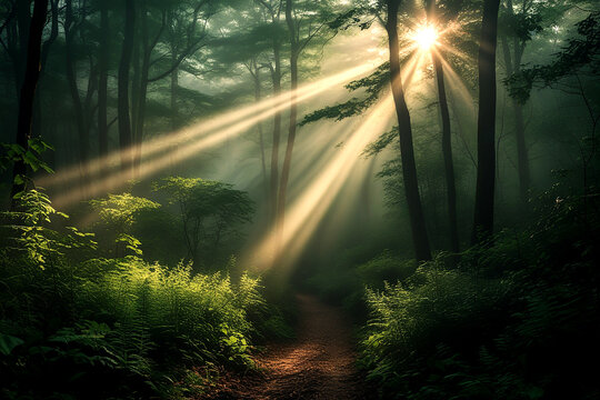 sun rays in the forest