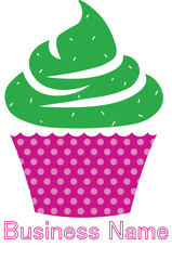 Vibrant Cupcake logo for bakery with Pink Polka Dot Liner and Business Name