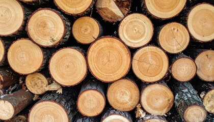 Logging activity forest wood stacks natural environment close-up view sustainable practices
