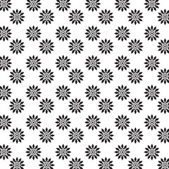 Seamless Black And White Floral Pattern | Geometric Elements | Hand Drawn Doodle Flowers Background | Monochrome abstract floral background | Vector simple flat graphic illustration