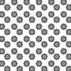 Seamless Black And White Floral Pattern | Geometric Elements | Hand Drawn Doodle Flowers Background | Monochrome abstract floral background | Vector simple flat graphic illustration
