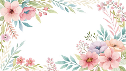 Watercolor floral frame with soft pink and blue leaves illustration vector on Trnsparent PNG