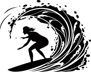 silhouette of a girl with a surfboard . surfing vector on transparent bakcground