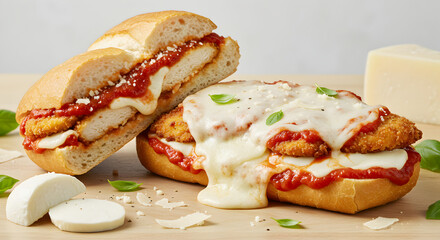 Delicious Chicken Parmesan Sandwiches Topped With Melted Mozzarella Cheese