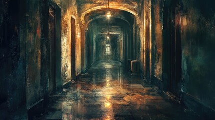 Dark, Moody Hallway in an Abandoned Building