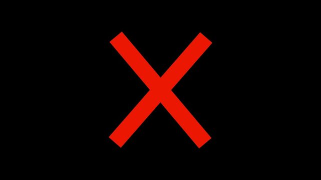Glowing red cross mark looping animated icon on a black background. Cross mark ban, prohibition sign concept.