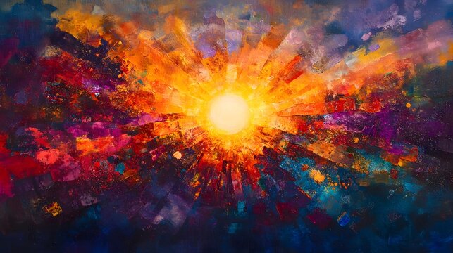 The bright sun with colorful and dynamic art abstract. Its radiance is a reminder of the power and beauty of nature