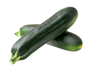 Two fresh green zucchini isolated on transparent background