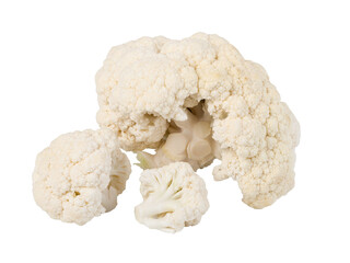 Fresh cauliflower florets with transparent background, ready for cooking