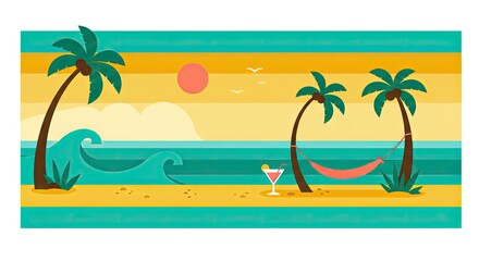 Obraz premium Tropical Beach Cocktail Escape – Summer Paradise Illustration