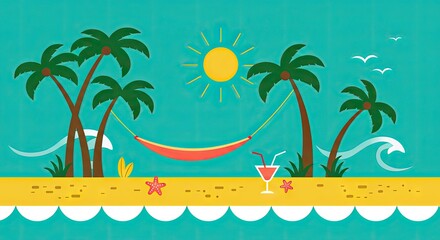 Obraz premium Tropical Beach Cocktail Escape – Summer Paradise Illustration