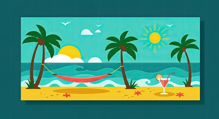 Fototapeta premium Tropical Beach Cocktail Escape – Summer Paradise Illustration
