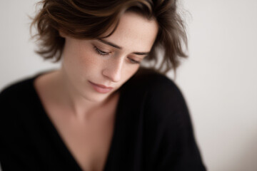 Fototapeta premium minimalistic portrait of person showcasing their emotional expression against soft light background