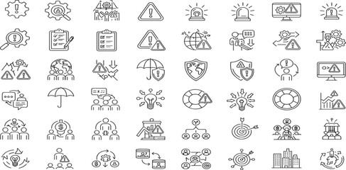 Crisis Management Line Editable Icons set. Vector illustration in modern thin line style of business related icons: protection, decision, strategy, and more.