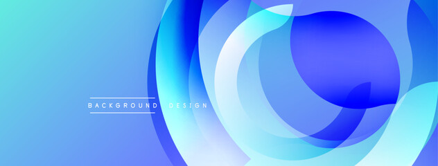 Abstract blue background. Overlapping circles create dynamic visual effect. Modern design suitable for banners, presentations.
