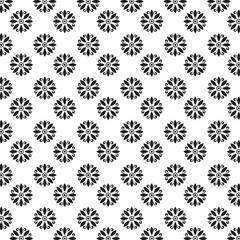 Seamless Black And White Floral Pattern | Geometric Elements | Hand Drawn Doodle Flowers Background | Monochrome abstract floral background | Vector simple flat graphic illustration