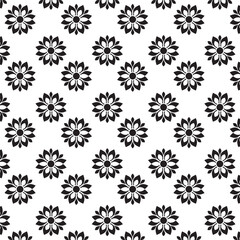 Seamless Black And White Floral Pattern | Geometric Elements | Hand Drawn Doodle Flowers Background | Monochrome abstract floral background | Vector simple flat graphic illustration